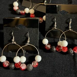 Essential Diffuser Hoop Earrings white/red/black beads and stones Handmade